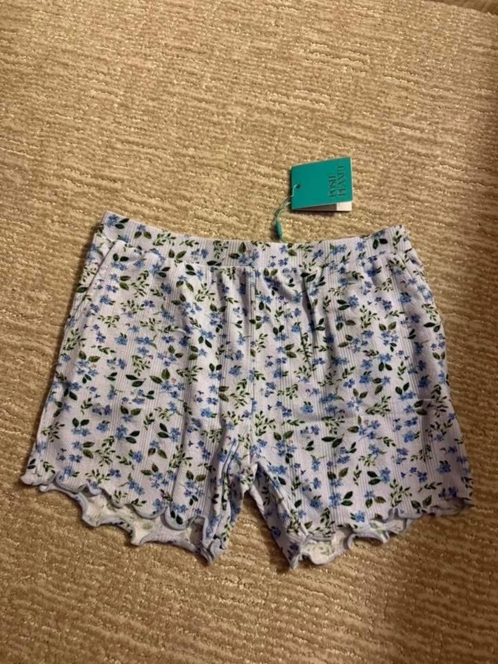 Posh peanut Floral Ribbed Lounge Shorts - Light Blue